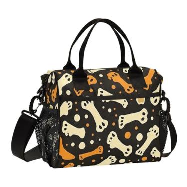 Imagem de Wassud Lancheira com design Orange Bone para mulheres e homens, lancheira isolada com recipiente incluído, bolsa térmica reutilizável com alça de ombro ajustável para trabalho e piquenique média