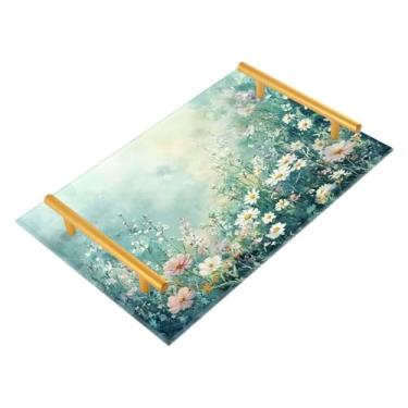 Imagem de Wassud Linda bandeja de banheiro de flores silvestres em aquarela com alças, organizador de perfume de joias de acrílico para banheiro, quarto, cozinha, balcão de 30 x 20 cm
