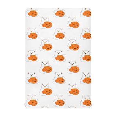 Imagem de Wassud Lençóis de berço respiráveis Bears Halloween Pumpkins, 71 x 132 cm, lençol de bebê neutro para meninos e meninas (serve para berço padrão e pacote e brincadeira)