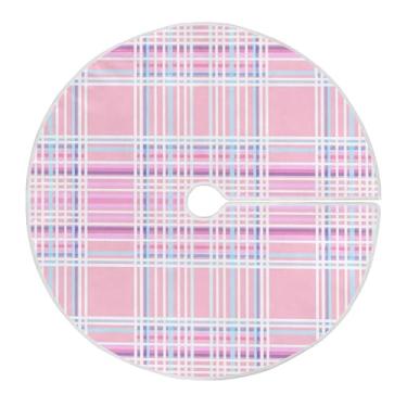 Imagem de Wassud Saia de árvore de Natal com linhas xadrez de 118 cm, tapete festivo para árvore de Natal com laços seguros para decoração de casa e festa de ano novo