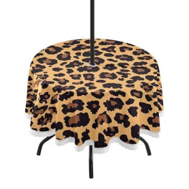 Imagem de CEBUGI Toalha de mesa redonda para uso ao ar livre, estampa animal, impermeável, com furo Umberlla, capa de mesa lavável para pátio, cozinha, sala de jantar, 152 cm