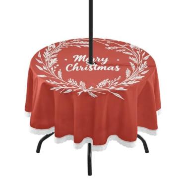 Imagem de CEBUGI Toalha de mesa redonda para uso ao ar livre, fundo natalino, impermeável, com furo Umberlla, capa de mesa lavável para pátio, cozinha, sala de jantar, 152 cm
