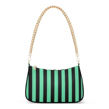 Imagem de CEBUGI Bolsas transversais femininas bolsa de ombro verde listras verticais bolsa clutch elegante com alça de corrente