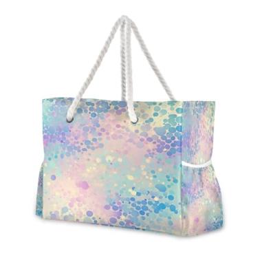 Imagem de Wassud Bolsa de praia circular abstrata grande bolsa de praia para mulheres, impermeável, à prova de areia, bolsa de viagem com zíper e bolso para piscina academia acampamento
