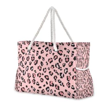 Imagem de Wassud Bolsa de praia linda leopardo grande bolsa de praia para mulheres, impermeável, à prova de areia, bolsa de viagem com zíper e bolso para piscina, academia, acampamento