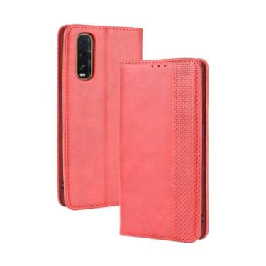 Imagem de Capa flip de couro para OPPO Find X2,Flip magnético retro,Caso de telefone de couro PU,Design de carteira com 3 slots de cartão e 1 clipe de dinheiro -Red