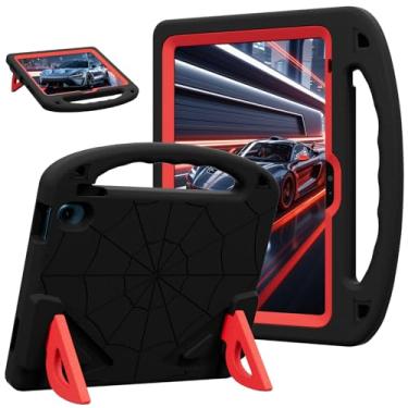 Imagem de LKOOZO Capa infantil para iPad (A16) 11ª geração 11 polegadas 2025 / iPad 10ª geração 11 polegadas 2022, capa à prova de choque com protetor de tela integrado e suporte (preto + vermelho)