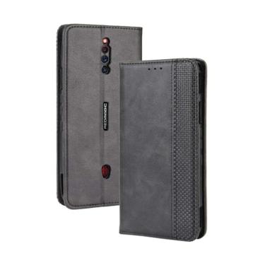Imagem de Capa flip de couro para ZTE nubia Red Magic 5S,Flip magnético retro,Caso de telefone de couro PU,Design de carteira com 3 slots de cartão e 1 clipe de dinheiro -Black