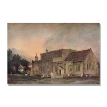 Imagem de Arte em tela de paisagem estilo Constable, (sem título 52), pintura romântica do campo inglês, decoração de parede texturizada com pincelada pesada. Tela de 80 x 120 cm - 31,5 x 47,3 pol