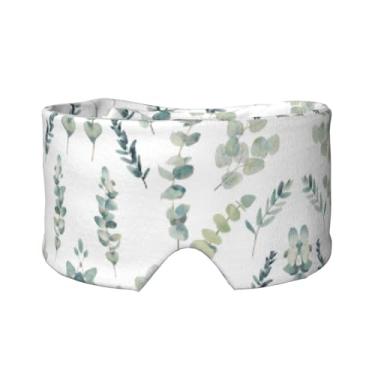 Imagem de Máscara protetora para olhos e orelhas com estampa de folhas de eucalipto, respirável, ajustável, blecaute, confortável