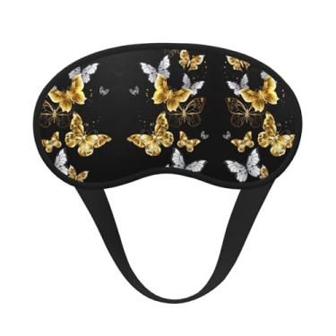 Imagem de Máscara de dormir blecaute com estampa preta de borboletas brancas douradas, máscara de luz macia, para dormir, meditação, viagem, ioga