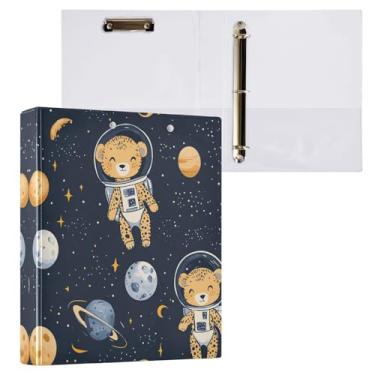 Imagem de Qilmy Organizador de fichário redondo de leopardo fofo, fichário de 3 anéis com prancheta para material de escritório escolar 585