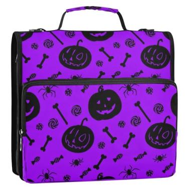 Imagem de CEBUGI Fichário de 3 anéis com zíper com alça de ombro, pasta de arquivo expansível de 3,8 cm, anéis D, para escola, escritório, Halloween, ícones