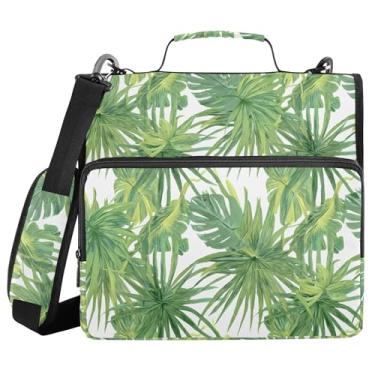 Imagem de Burbuja Pasta de fichário com zíper Tropical Leaves com 3 anéis com lixa expansível e alça de ombro serve para laptop de 13 polegadas, vários bolsos para trabalho de escritório