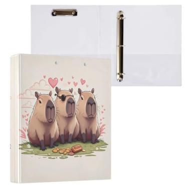 Imagem de STAYTOP Lindo organizador de fichário redondo de três capivaras, fichário de 3 anéis com prancheta (carta A4), fichário fofo para material de escritório escolar