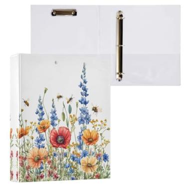 Imagem de STAYTOP Lindo organizador de fichário redondo de flores silvestres em aquarela, fichário de 3 anéis com prancheta (carta A4), fichário fofo para material de escritório escolar