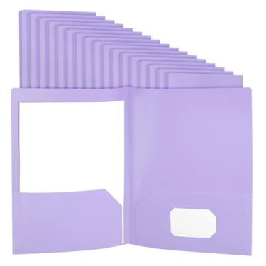 Imagem de PATIKIL Pastas de plástico roxo com bolsos, pacote com 50 pastas de plástico com dois bolsos, tamanho carta resistente para porta-cartões de visita de escritório, 23,5 x 29 cm