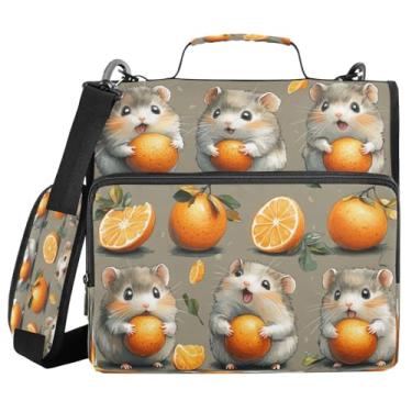 Imagem de STAYTOP Fichário fofo com 3 anéis de hamster e laranja com alça de ombro, anéis D de 3,8 cm, material escolar e de escritório