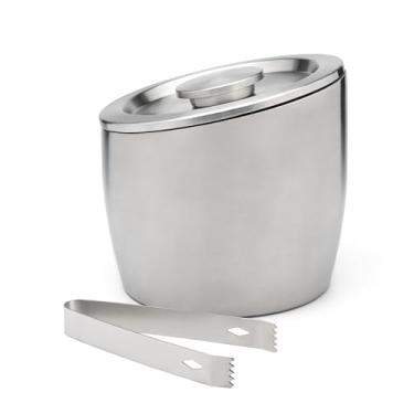 Imagem de Leopold Vienna, Balde de cubo de gelo com parede dupla, com tampa e pegador, aço inoxidável, 2,5 litros, prata