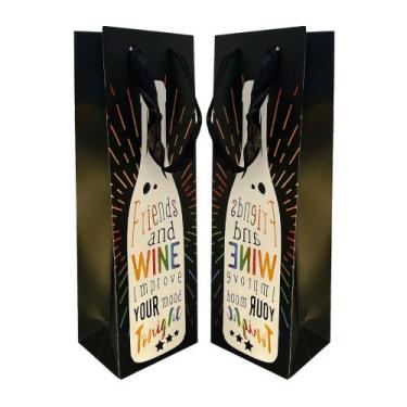 Imagem de Kit 2 Sacolas Garrafa Vinho Champagne - Friends and Wine - VMP