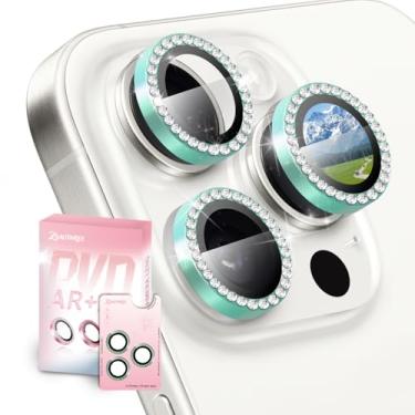Imagem de ZSAUTHREE Protetor de lente de câmera Bling compatível com iPhone 16 Pro/16 Pro Max, vidro temperado 9H, bandeja de instalação em 1 passo, HD transparente/à prova de estilhaçamento/resistente a