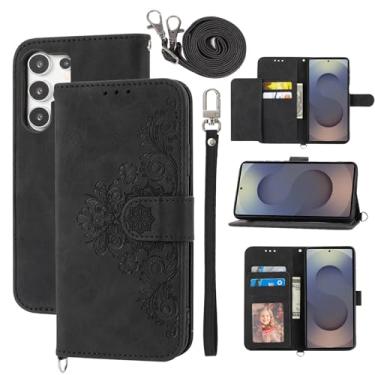 Imagem de Dswteny Capa carteira para Samsung Galaxy S25 Ultra 5G com alça de pulso alça de ombro transversal, capa de celular flip de couro em relevo para S25Ultra 25S S 25 25Ultra 6,9 2025 mulheres meninas