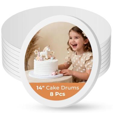 Imagem de Kootek Tábuas de bolo redondas de 35 cm, tambor de bolo de 1/2 polegada de espessura, base de papelão ondulado resistente, base para pastel, branco, pacote com 8