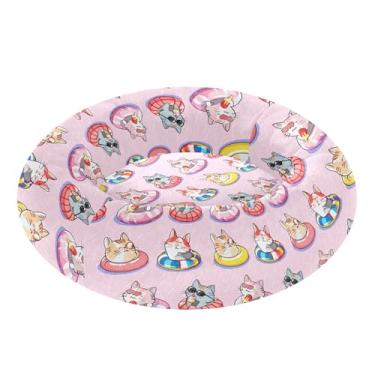 Imagem de SEHANY Cama de cachorro com estampa de gatos fofos, removível e lavável, pequena, redonda para gatos, cama fofa super macia para animais de estimação com fundo antiderrapante para cães pequenos e