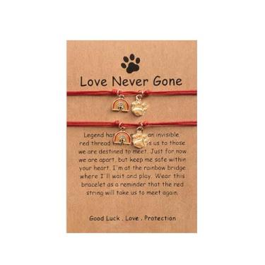 Imagem de Binami 2 pulseiras de memória de gato e cachorro para perda de animais de estimação, pulseira de amizade com pingente de arco-íris com estampa de pata, presente de cordão vermelho para amantes de cães