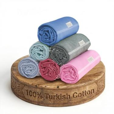 Imagem de Goqan Toalhas de praia turcas grandes pacote com 6 99 x 181 cm, cobertores de praia grandes, 100% algodão sem areia, conjunto de toalhas de secagem rápida, essenciais de piscina para a família em