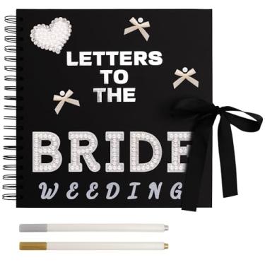 Imagem de BINBE 20 x 20 cm Letras para a Noiva Kit DIY Livro de recortes em branco álbum de fotos livro de memórias de casamento placa de livro de convidados de noiva com adesivos de pérolas, adesivos de letras