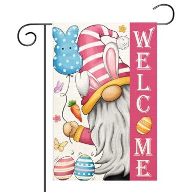 Imagem de Welcome Easter Gnomo Bandeira de jardim 30,5 x 45,7 cm, dupla face, vertical, primavera, quintal, exterior, feriado, jardim, gramado, bandeira (bandeira de jardim de Páscoa)