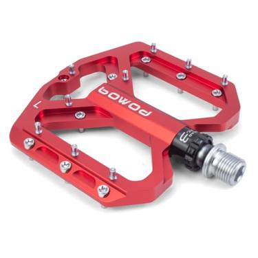 Imagem de Pedais de mountain bike com ampla superfície de pedal, pedais MTB pedais planos de bicicleta de alumínio 9/40.6 cm rolamento selado plataforma leve para bicicleta de estrada montanha BMX MTB, vermelho