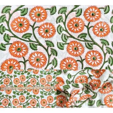 Imagem de Tecido 100% algodão estampado à mão por The Yard Pré-cortado 1 jarda 44 polegadas Largura/Suprimentos de costura e material de estofamento Folga Estofamento (estampa floral laranja chinesa branca, 3