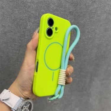 Imagem de Capa de silicone líquido Candy para iPhone 16, 15, 14 Plus, 13, 12 Pro Max, macia, à prova de choque, com alça magnética, B verde, para iPhone 12 Pro Max