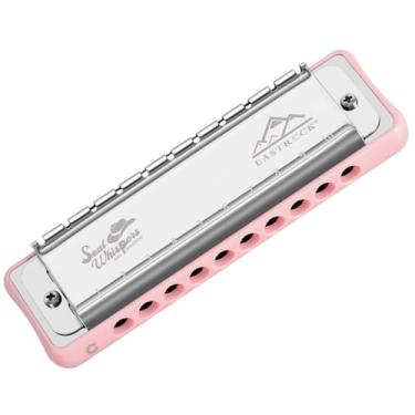 Imagem de EASTROCK Chave de gaita azul de 10 furos de órgão de boca C com estojo tem poder explosivo para adultos profissionais iniciantes CB05 rosa