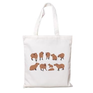 Imagem de Sacola estética para meninas, linda bolsa de lona capivara, bolsas de algodão modernas para compras, trabalho, férias diárias, ótimo presente para amantes de capivara, sacolas de compras de lona