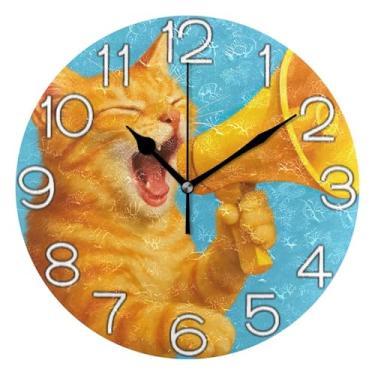 Imagem de GAIGEO Relógio de parede decorativo analógico relógio de cozinha rústico operado por bateria, sala de estar decoração de parede moderna gato laranja engraçado fofo, 25 cm, ponteiros pretos