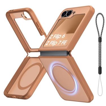 Imagem de Capa magnética para Galaxy Z Flip 7 FE/Galaxy Z Flip 6, compatível com MagSafe [sem protetor de tela] Capa de telefone fina translúcida fosca à prova de choque para Samsung Flip7 FE/ Flip6 (marrom)