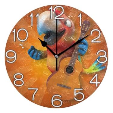Imagem de GAIGEO Relógio de parede analógico decorativo estético silencioso sem tique-taque relógio de cozinha fofo, decoração de sala de estar, arte moderna, desenho animado alegre papagaio laranja, 25 cm