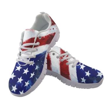 Imagem de QOPECUOY Novidade Tênis de corrida feminino tênis de malha respirável com cadarço tênis feminino leve para meninas, tamanho 35-43 EU, Bandeira americana, 40