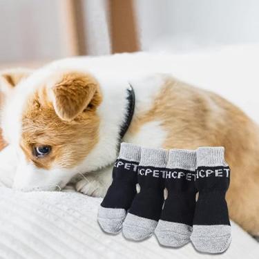 Imagem de Pacote com 4 peças meias de algodão para carro interno para animais de estimação meias anti-arranhões, tamanho: GG (cinza escuro)