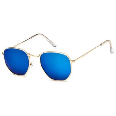 Imagem de Óculos de Sol Pequenos Unissex em Metal com Cores Vibrantes, Proteção UV400, Ideais para Esportes ao Ar Livre, Corrida e Ciclismo, nas Cores Dourado e Azul.