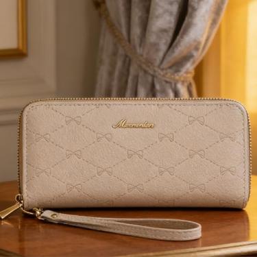 Imagem de Carteira feminina, bolsa de couro longa com zíper duplo, organizador de alta capacidade de qualidade com bloqueio RFID e design seguro (Cáqui)