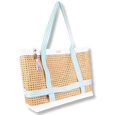 Imagem de Lilly Pulitzer Bolsa grande de viagem com alça de suporte de chapéu, bolsa de praia com chaveiro de borla (Beachside Haven)