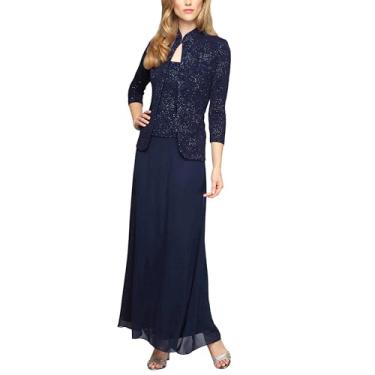 Imagem de Alex Evenings Vestido longo feminino com gola mandarim, Azul marino, 42
