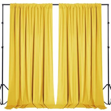 Imagem de Sugargirl Cortinas de pano de fundo amarelo sem vincos de poliéster com bolsos de haste para festa, aniversário, fotografia de casamento, decoração de casa (1,5 x 1,8 m, 2 painéis)