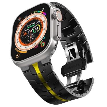 Imagem de Clouism Pulseira de aço inoxidável para Apple Watch Ultra 2 de 49 mm, 45 mm, 44 mm e 42 mm, pulseira de metal com fecho dobrável para Apple Watch séries 9, 8, 7, 6, 5, 4, 3, 2, 1 Ultra/Ultra 2 (preto