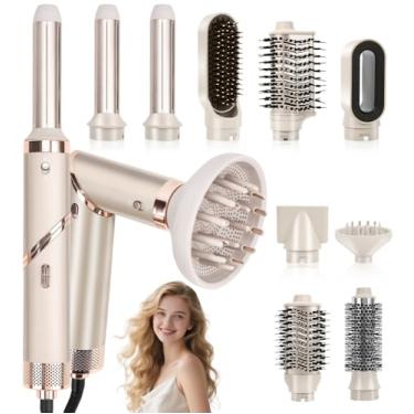 Imagem de Secador de Cabelo 9 em 1 Conjunto, Secador Modelador, Escova Secadora e Modeladora, Escova Secadora 1600W Alta Velocidade 110000 Rpm, Kit Modelador Liso e Cacheado, 110V, Ouro rosa