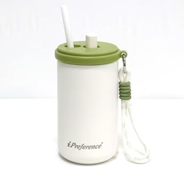 Imagem de iAngeTou Copo isolado a vácuo de aço inoxidável 316 com alça e canudo, xícara de café portátil de 400 ml, retenção de temperatura de 12 a 24 horas (White-IAT)